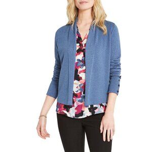 NEW Nic + Zoe Book Club Knit Button‎ Cuff Long Sleeve Open Cardigan Sweater Blue